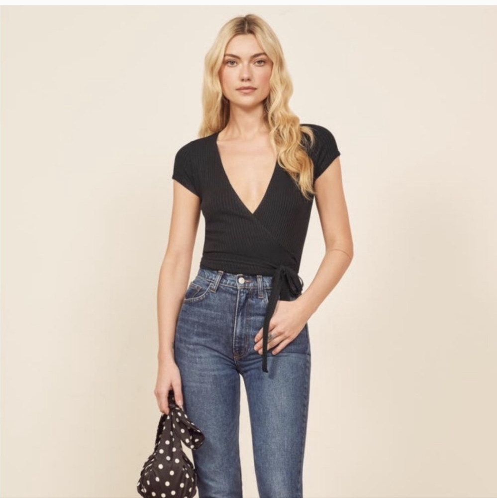 REFORMATION Flora Ribbed Wrap Tee - Picture 3 of 10